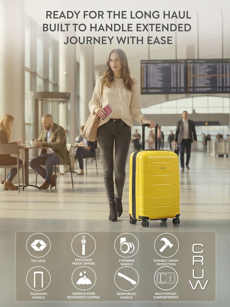 CRUW Yellow 24" Checked Luggage + Expandable Hold Bag Polypropylene Suitcase - Image 2 of 8 CRUW Yellow 24" Checked Luggage + Expandable Hold Bag Polypropylene Suitcase - Image 2 of 8