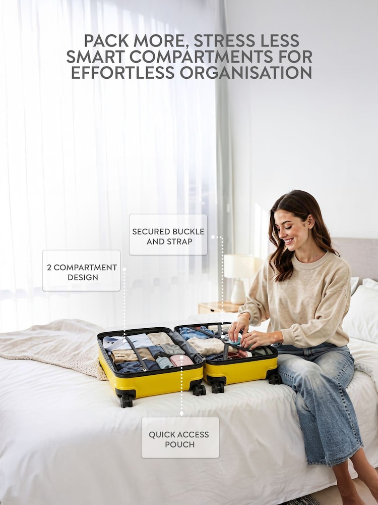 CRUW Yellow 24" Checked Luggage + Expandable Hold Bag Polypropylene Suitcase - Image 8 of 8 CRUW Yellow 24" Checked Luggage + Expandable Hold Bag Polypropylene Suitcase - Image 8 of 8