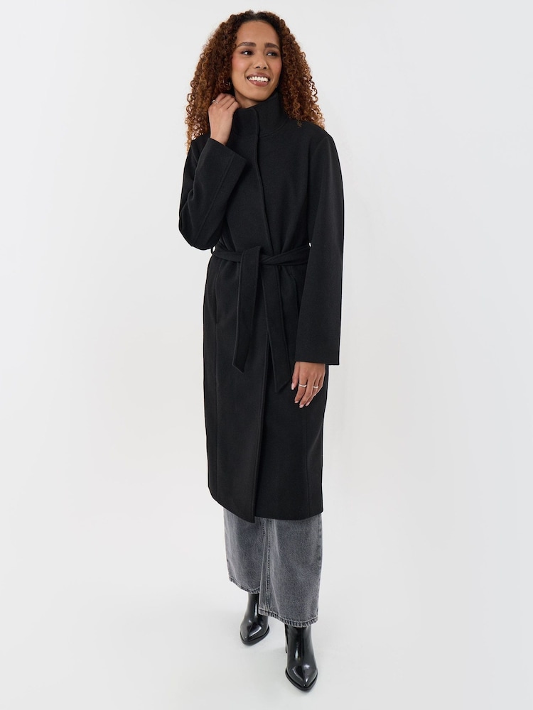 Threadbare Black Funnel Neck Belted Longline Jacket - Image 1 of 4 Threadbare Black Funnel Neck Belted Longline Jacket - Image 1 of 4