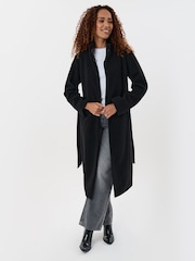 Threadbare Black Funnel Neck Belted Longline Jacket - Image 2 of 4