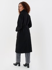 Threadbare Black Funnel Neck Belted Longline Jacket - Image 3 of 4