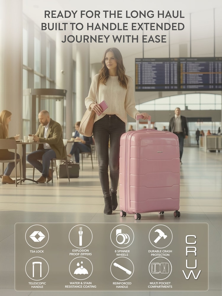 CRUW Pink Extra 32" Checked Luggage + Expandable Hold Baggage Polypropylene Suitcase - Image 2 of 8 CRUW Pink Extra 32" Checked Luggage + Expandable Hold Baggage Polypropylene Suitcase - Image 2 of 8