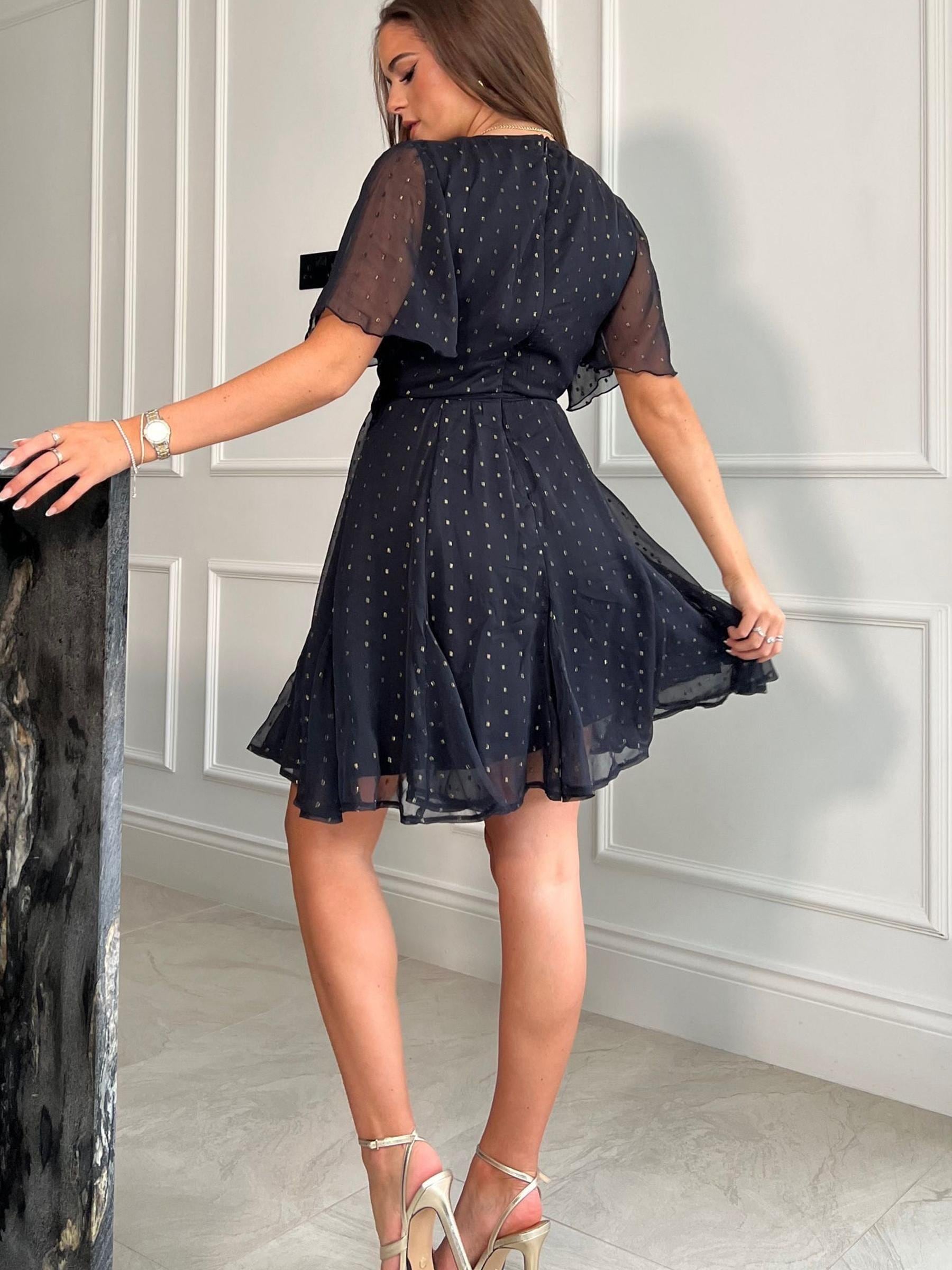 Buy Girl In Mind Black Mari Angel Sleeve Wrap Mini Dress