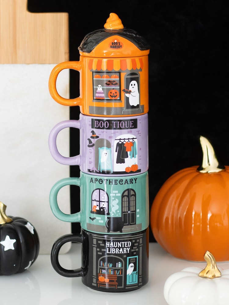 Something Different Black Spooky Street Stacking Mug Set - Image 1 of 1 Something Different Black Spooky Street Stacking Mug Set - Image 1 of 1