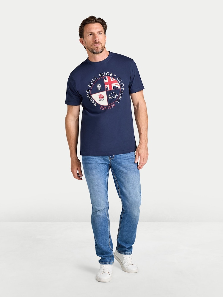 Raging Bull Blue Circle Crest Printed T-Shirt - Image 1 of 4 Raging Bull Blue Circle Crest Printed T-Shirt - Image 1 of 4
