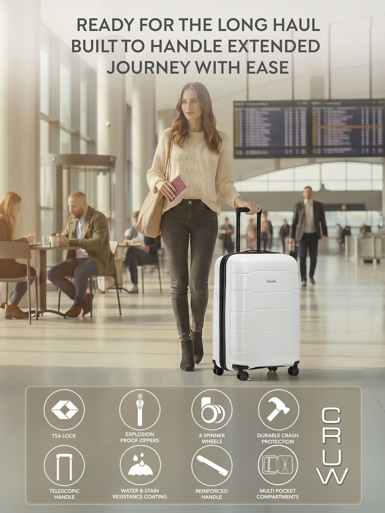 CRUW White 24" Checked Luggage + Expandable Hold Bag Polypropylene Suitcase - Image 2 of 8 CRUW White 24" Checked Luggage + Expandable Hold Bag Polypropylene Suitcase - Image 2 of 8