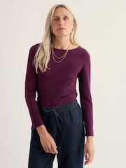 Seasalt Cornwall Purple Easel Cotton Long Sleeve Top - Image 1 of 5