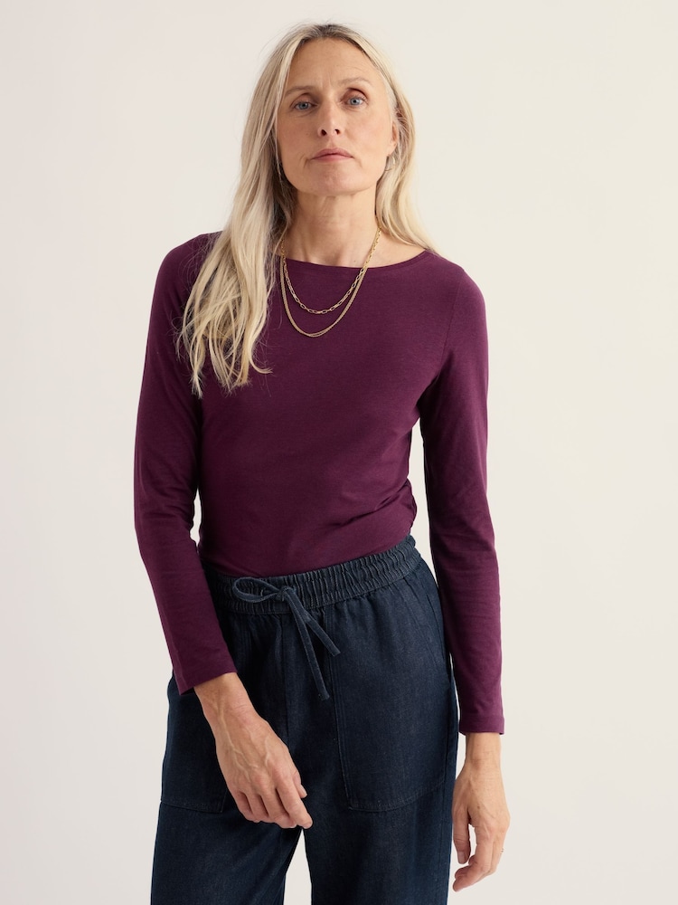 Seasalt Cornwall Purple Easel Cotton Long Sleeve Top - Image 1 of 5 Seasalt Cornwall Purple Easel Cotton Long Sleeve Top - Image 1 of 5