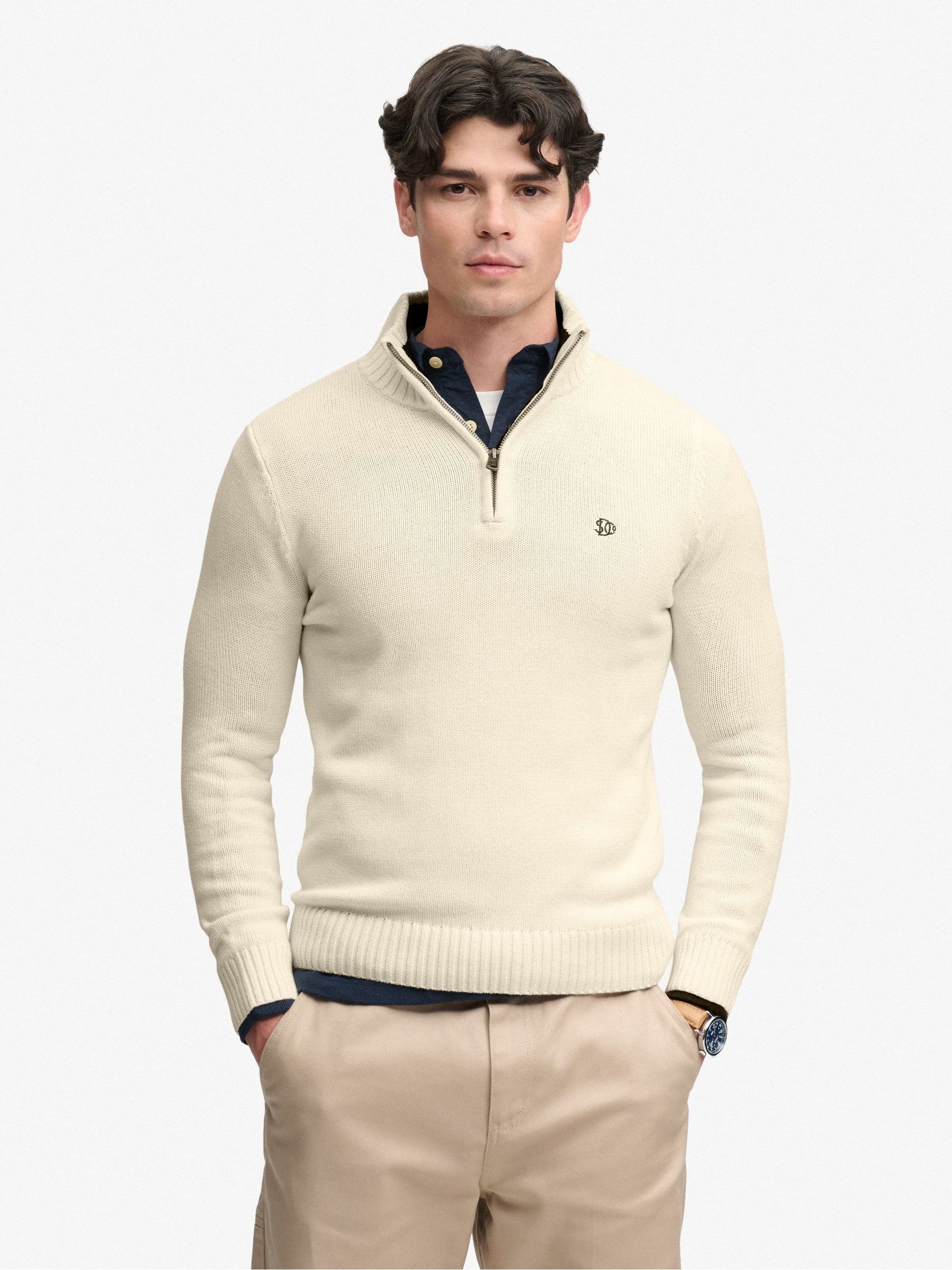 Superdry Men's Beige Cotton Half-Zip Knit Jumper - Image 2