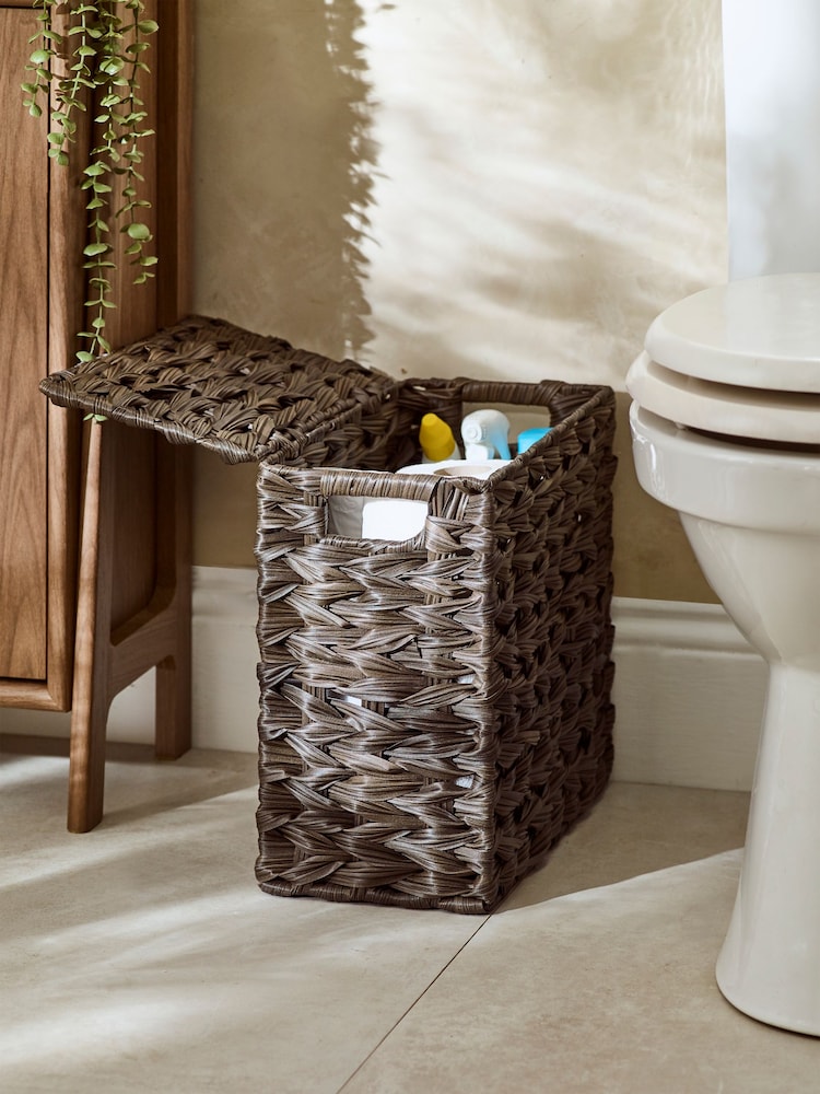 Dark Natural Plastic Wicker Storage Basket - Image 1 of 7