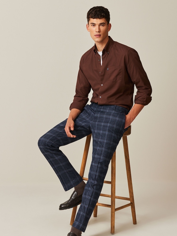 Navy Slim Trimmed Check Trousers - Image 2 of 11 Navy Slim Trimmed Check Trousers - Image 2 of 11
