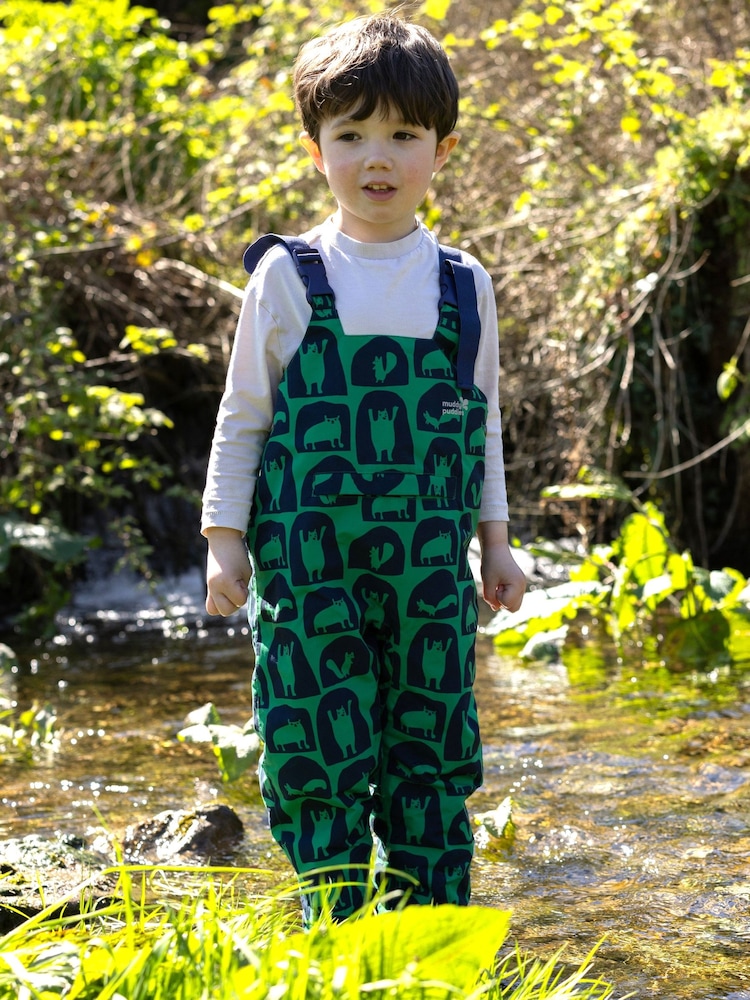 Muddy Puddles Green Waterproof EcoSplash Dungarees - Image 2 of 5 Muddy Puddles Green Waterproof EcoSplash Dungarees - Image 2 of 5