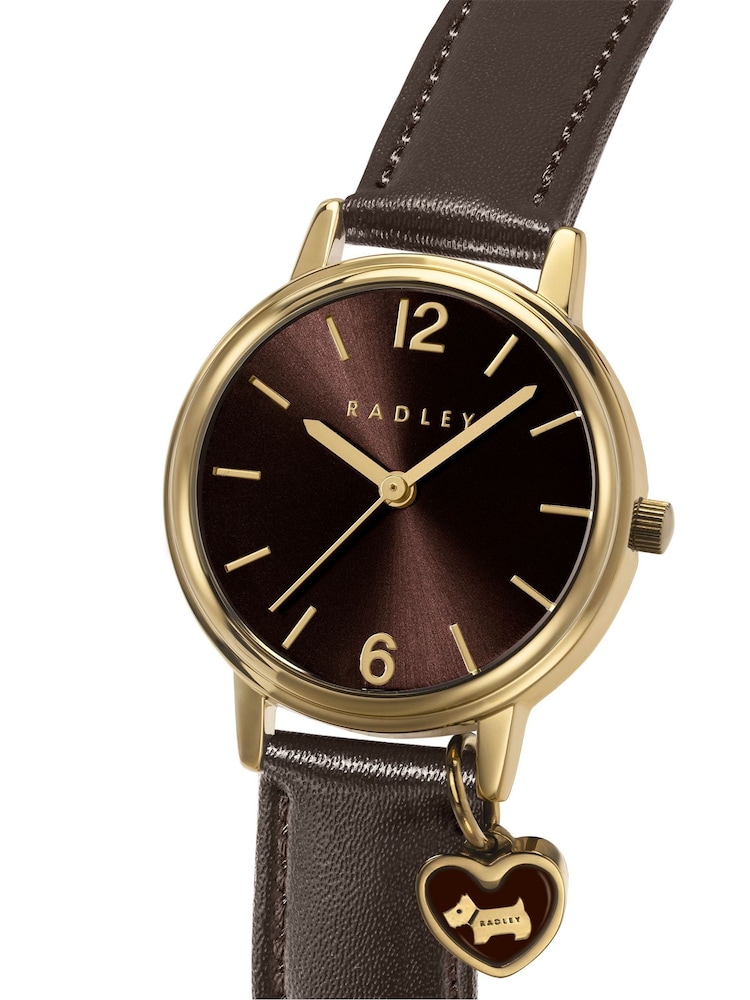 Peers Hardy Brown Radley Ladies Tokyo Gold Plated Dark Oak Leather Strap Watch - Image 3 of 3