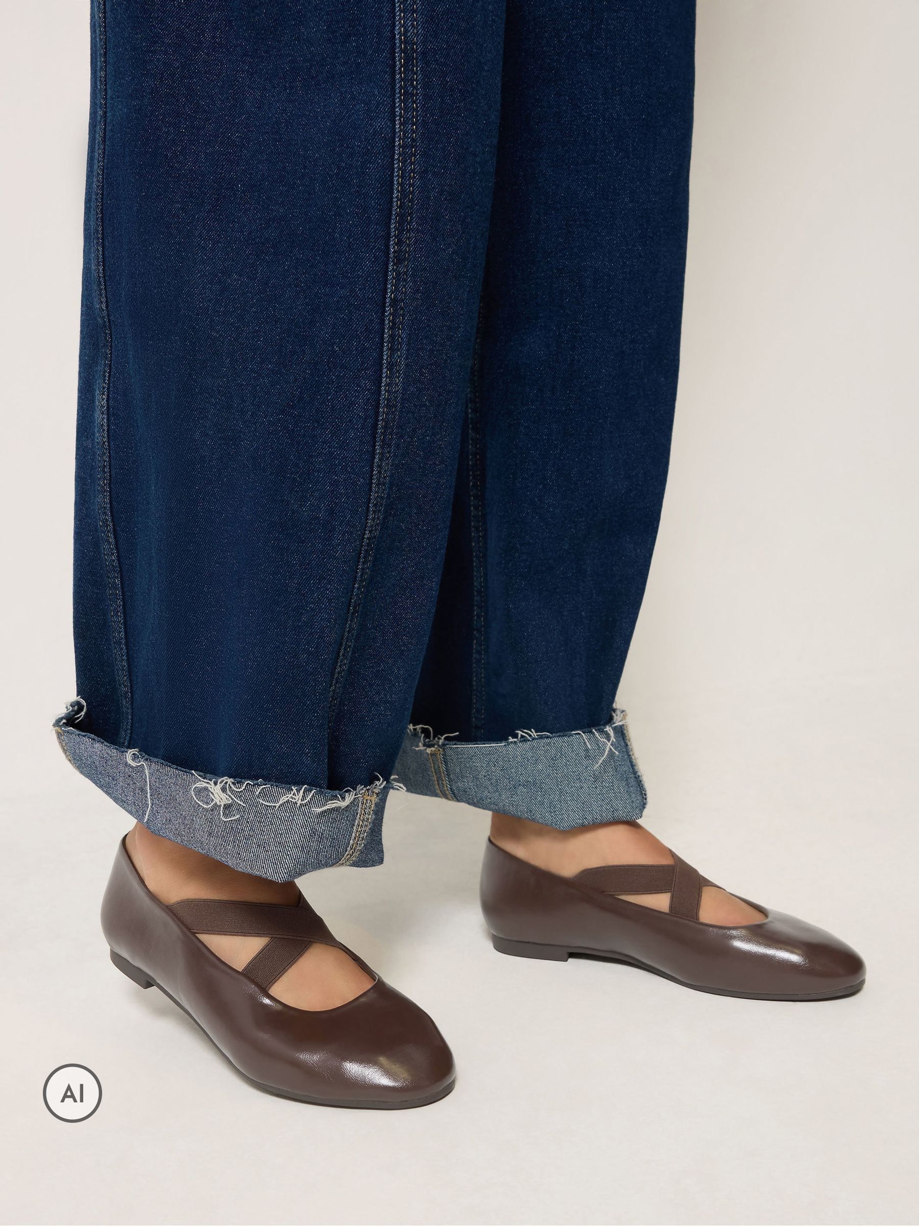 Long Tall Sally Women's Brown Cross Over Elasticated Ballerina Pumps In Standard Fit In Size 11 - Image 2