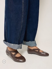 Long Tall Sally Brown Cross Over Elasticated Ballerina Pumps In Standard Fit - Image 1 of 5