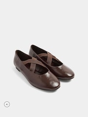 Long Tall Sally Brown Cross Over Elasticated Ballerina Pumps In Standard Fit - Image 3 of 5