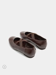 Long Tall Sally Brown Cross Over Elasticated Ballerina Pumps In Standard Fit - Image 4 of 5