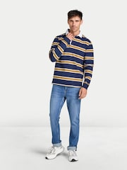 Raging Bull Blue Long Sleeve Tri Colour Stripe Rugby Shirt - Image 1 of 5