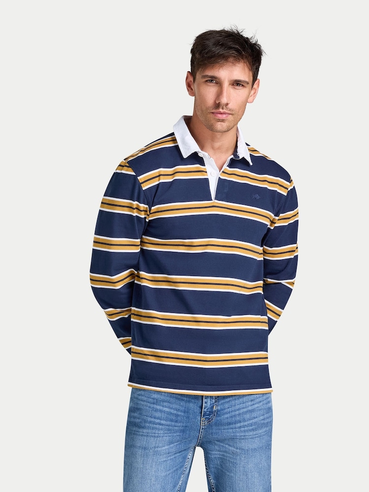Raging Bull Blue Long Sleeve Tri Colour Stripe Rugby Shirt - Image 2 of 5 Raging Bull Blue Long Sleeve Tri Colour Stripe Rugby Shirt - Image 2 of 5