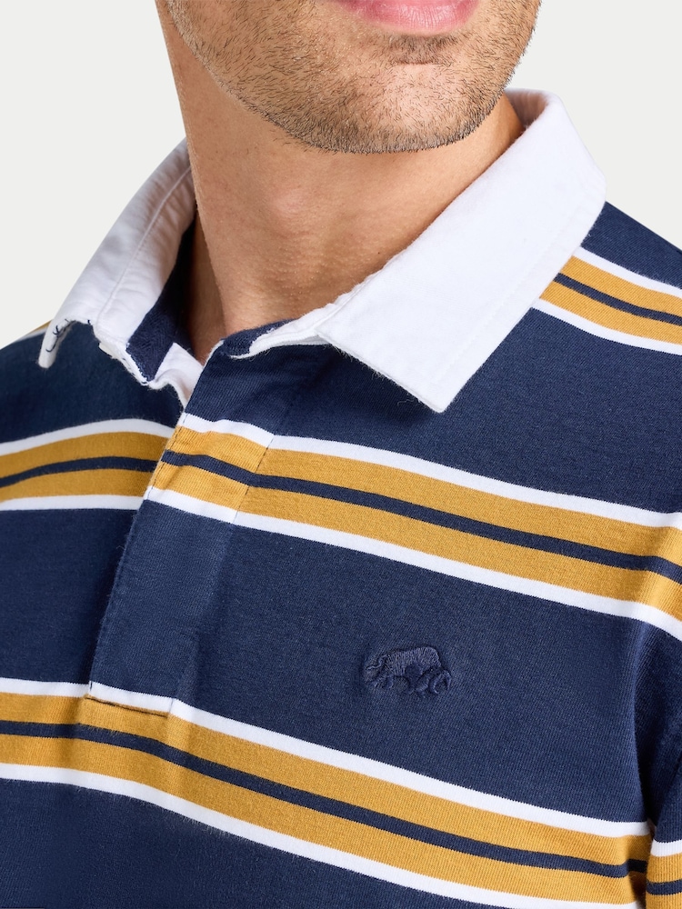 Raging Bull Blue Long Sleeve Tri Colour Stripe Rugby Shirt - Image 5 of 5 Raging Bull Blue Long Sleeve Tri Colour Stripe Rugby Shirt - Image 5 of 5