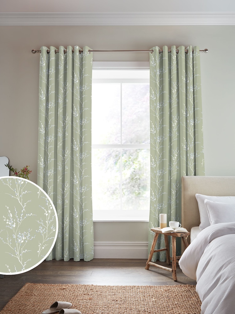 Laura Ashley Moss Green Pussy Willow Made to Measure 100% Cotton Curtains - Image 1 of 9
