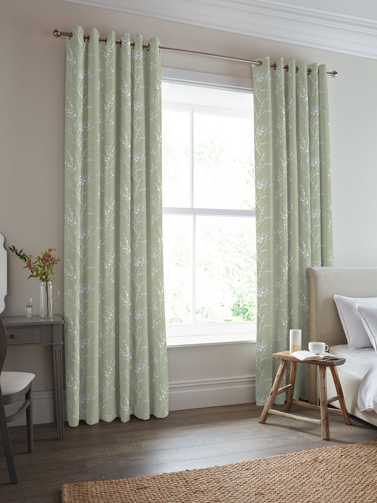 Laura Ashley Moss Green Pussy Willow Made to Measure 100% Cotton Curtains - Image 2 of 9