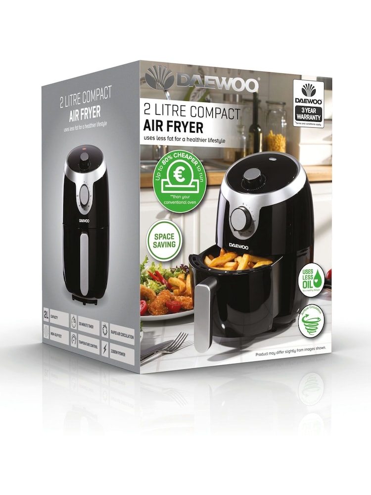 Daewoo Black Single Pot 2L Air Fryer - Image 2 of 4 Daewoo Black Single Pot 2L Air Fryer - Image 2 of 4