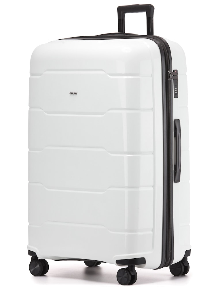 CRUW White Extra 32" Checked Luggage + Expandable Hold Baggage Polypropylene Suitcase - Image 1 of 8 CRUW White Extra 32" Checked Luggage + Expandable Hold Baggage Polypropylene Suitcase - Image 1 of 8