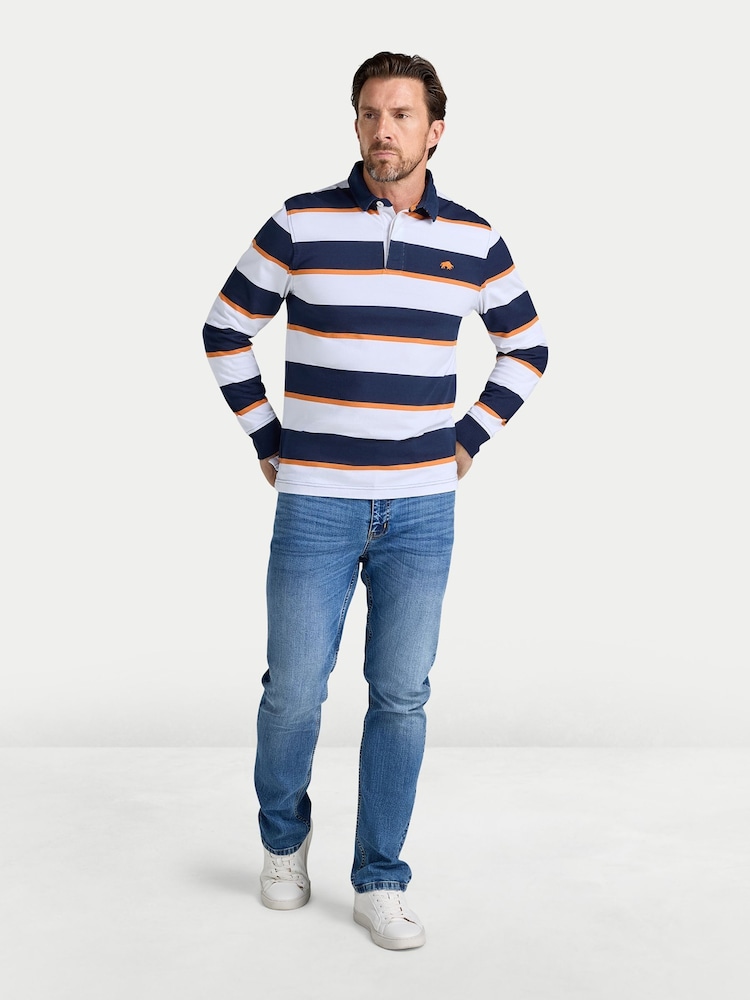 Raging Bull Orange Long Sleeve Multi Stripe Rugby Shirt - Image 1 of 5