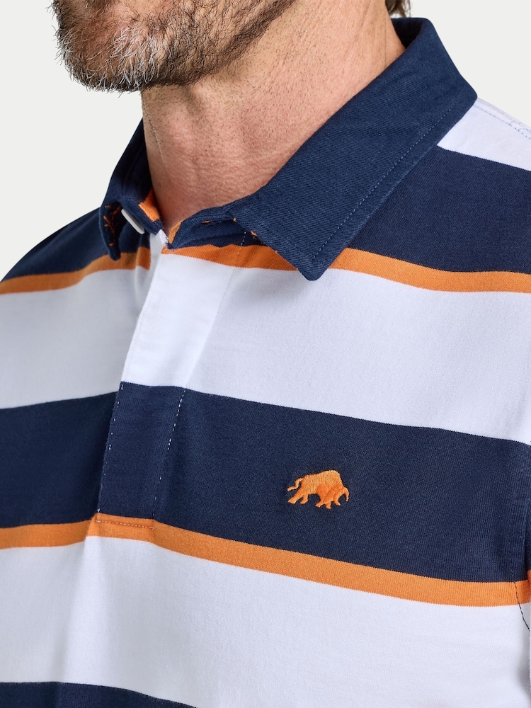 Raging Bull Orange Long Sleeve Multi Stripe Rugby Shirt - Image 5 of 5