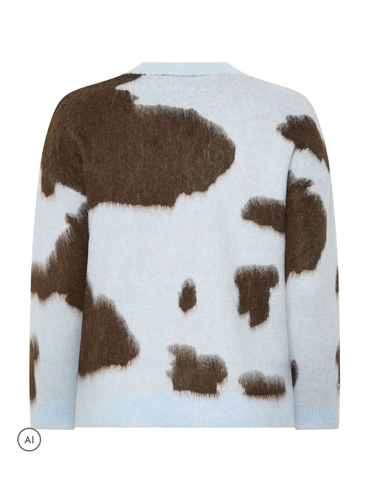 Yours Curve Blue Brushed Cow Print Knitted Jumper - Image 6 of 6 Yours Curve Blue Brushed Cow Print Knitted Jumper - Image 6 of 6