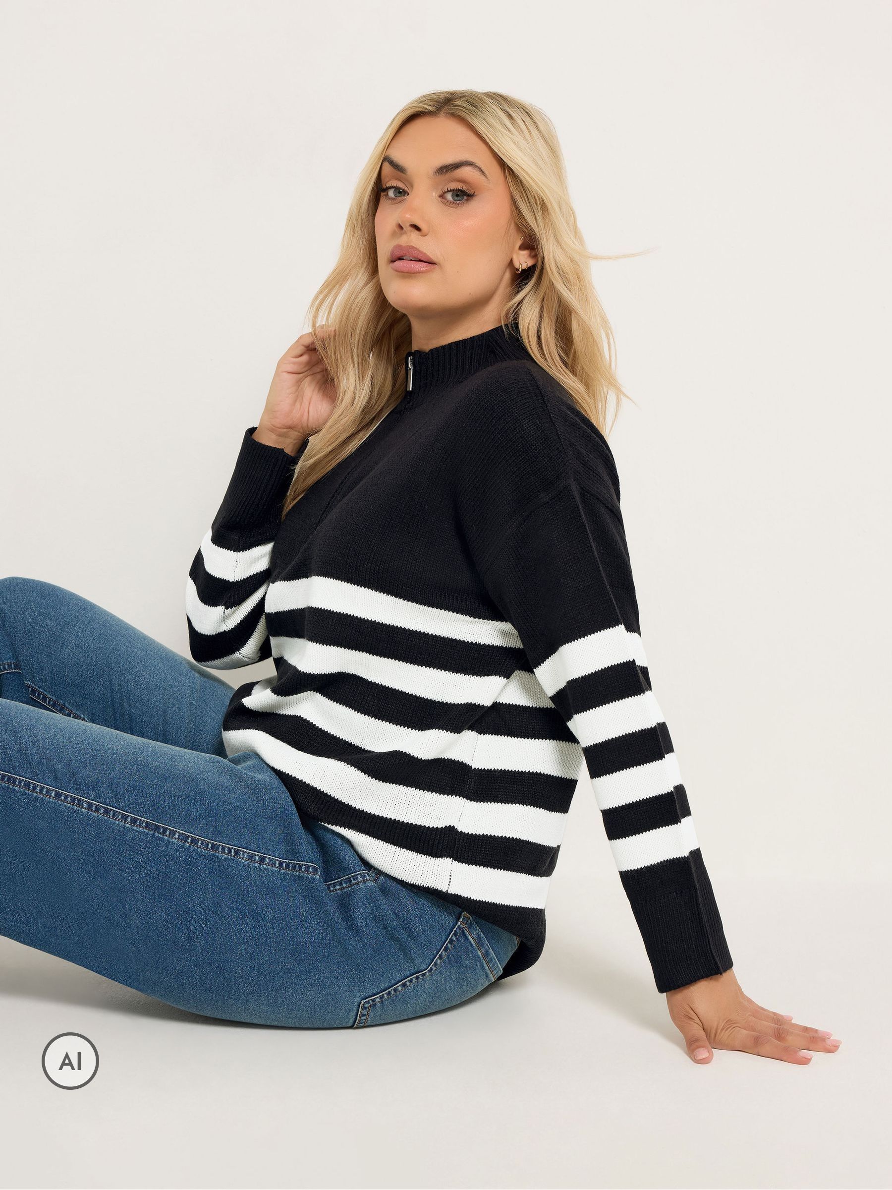 Yours Women's Black Stripe Quarter Zip Jumper In Size 26-28 - Image 6
