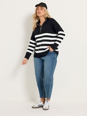 Yours Curve Black Stripe Quarter Zip Jumper - Image 3 of 6