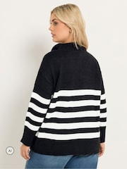 Yours Curve Black Stripe Quarter Zip Jumper - Image 4 of 6