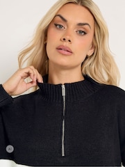 Yours Curve Black Stripe Quarter Zip Jumper - Image 5 of 6