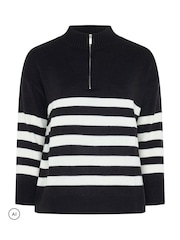 Yours Curve Black Stripe Quarter Zip Jumper - Image 6 of 6