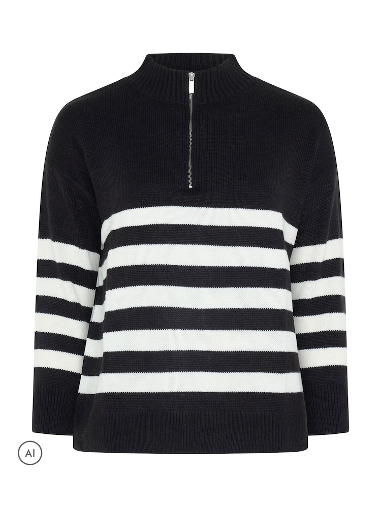 Yours Curve Black Stripe Quarter Zip Jumper - Image 6 of 6 Yours Curve Black Stripe Quarter Zip Jumper - Image 6 of 6