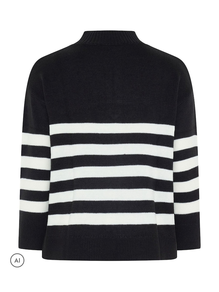 Yours Curve Black Stripe Quarter Zip Jumper - Image 7 of 7