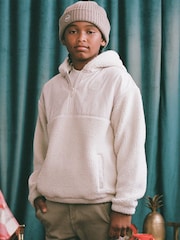 Abercrombie & Fitch Cream Cosy Borg Fleece Sherpa Hoodie - Image 1 of 6