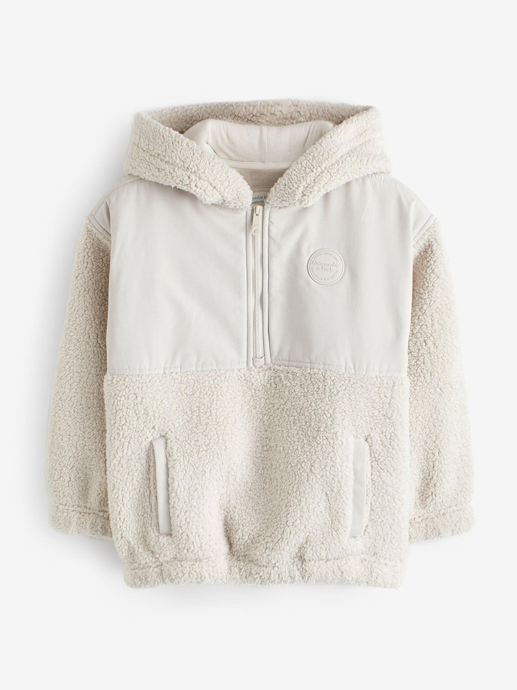Abercrombie & Fitch Cream Cosy Borg Fleece Sherpa Hoodie - Image 3 of 6