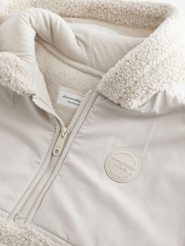 Abercrombie & Fitch Cream Cosy Borg Fleece Sherpa Hoodie - Image 5 of 6