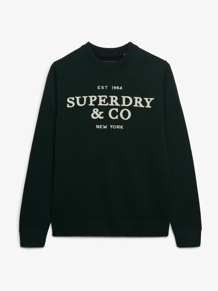 Superdry Green Applique Graphic Jumper - Image 1 of 2 Superdry Green Applique Graphic Jumper - Image 1 of 2