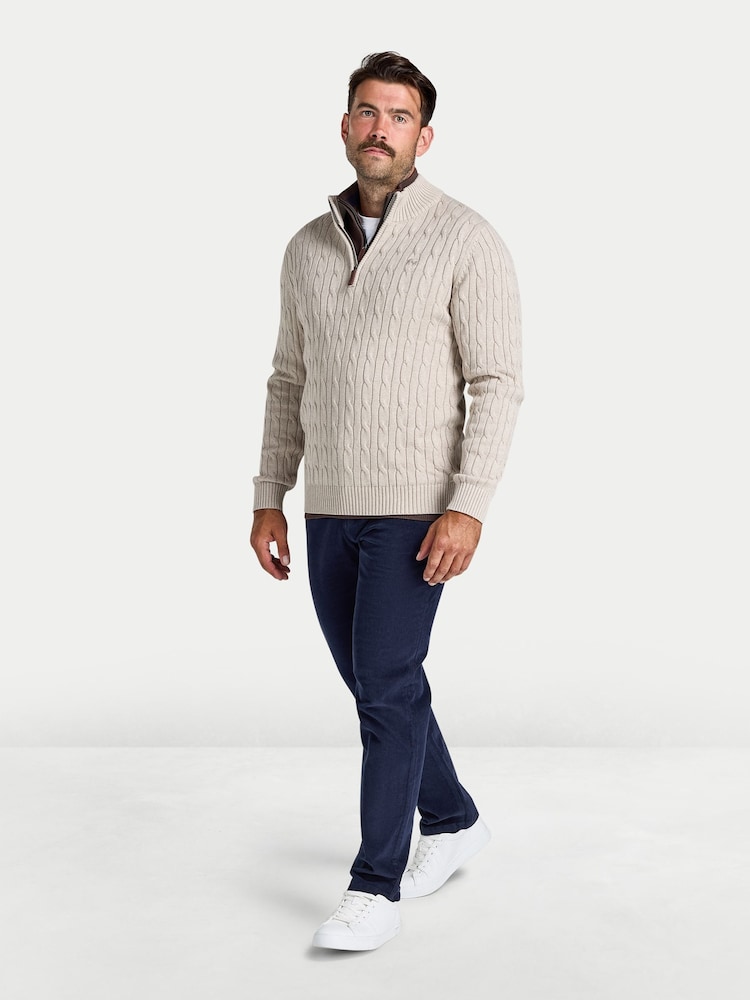 Raging Bull Cream Cable Mid Weight Knit 1/4 Zip Jumper - Image 1 of 5