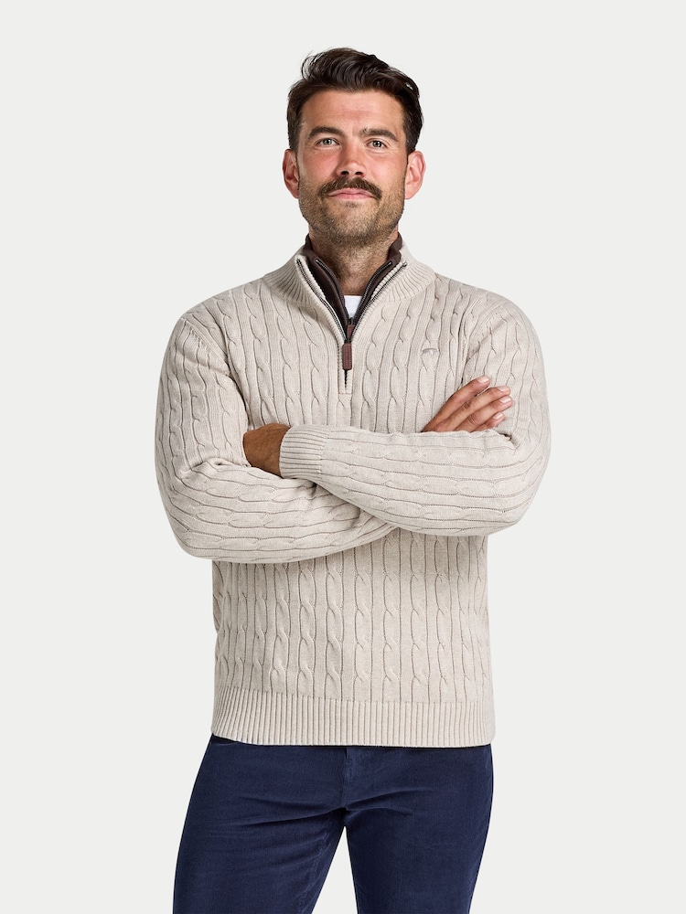 Raging Bull Cream Cable Mid Weight Knit 1/4 Zip Jumper - Image 2 of 5