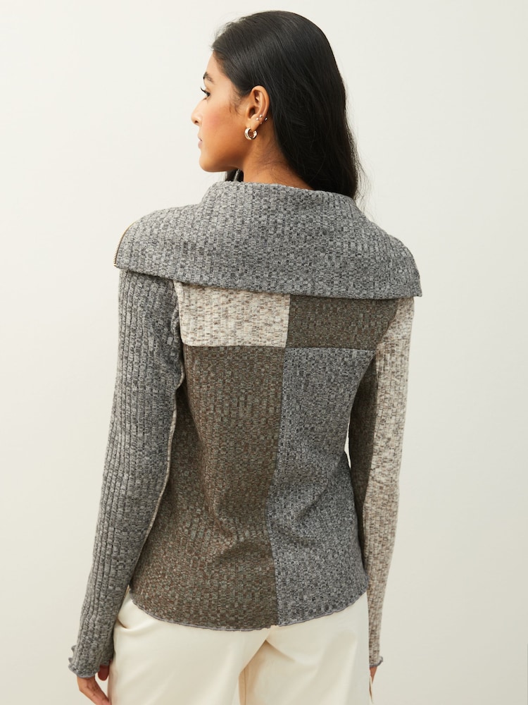 Anthrazitgrau/Spacedye - Kuscheliger Pullover aus leichtem, weichem Material mit RV-Kragen - Bild 2 von 5
