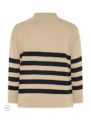 Yours Curve Brown Stripe Quarter Zip Jumper - Image 7 of 7