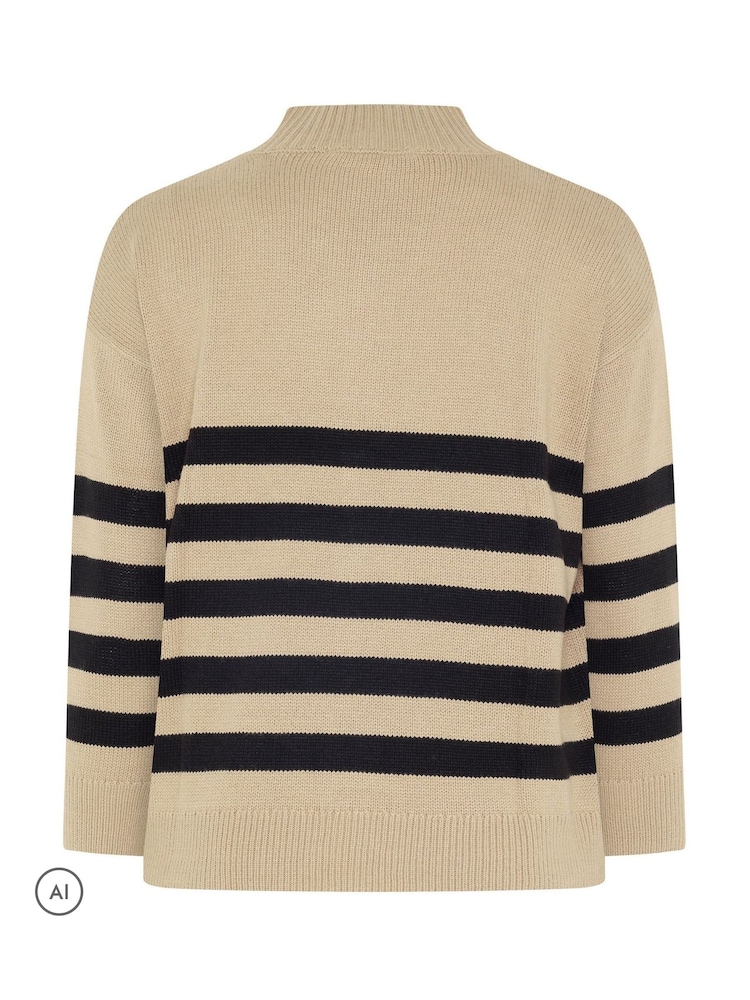 Yours Curve Brown Stripe Quarter Zip Jumper - Image 7 of 7