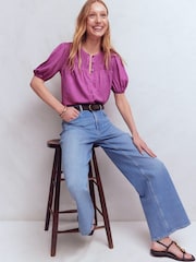 Boden Purple Mya Short Sleeve Smocked Shirt - Image 1 of 4