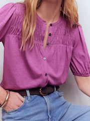 Boden Purple Mya Short Sleeve Smocked Shirt - Image 3 of 4
