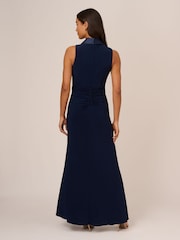 Adrianna Papell Blue Jersey Tuxedo Gown - Image 2 of 7